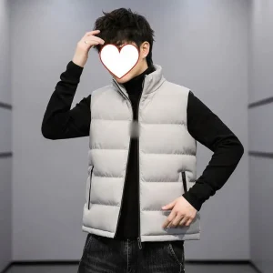 Casual Waistcoat Men Autumn Youth Slim Sleeveless Stand Collar Vest Solid Color Jacket