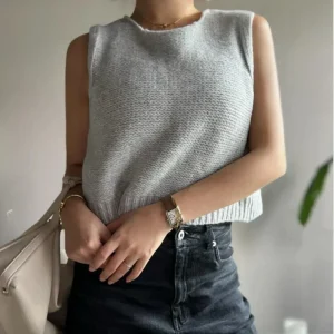 Casual Women’s Crop Knit Cardigan Vest Bow Tie Back Knitted Tank Top with Elegant Sweater Vest Design