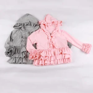 Charming Multi-layer Ruffle Trim Hooded Toddler Jacket Breathable Cotton Kids Girls Casual Long Sleeve Zipper Baby Girls Tops