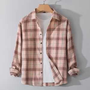 Checkered Pattern Shirt for Men Hong Kong Style Casual Long Sleeve Coat Teenage Boys’ Top