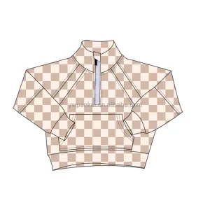 Checkered Print Kids Boys Girls Coat Children Fall Winter Half Zipper Windproof Jacket Pullover