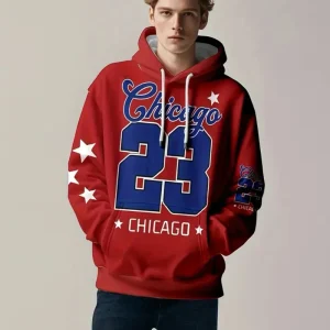 Chicago No. 23 Winter Men’s Boys Pullover Hoodie Custom Number Sublimation 100% Polyester Quick Dry Breathable Eco Friendly
