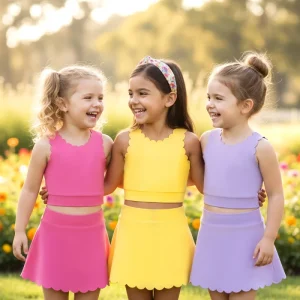 Child Skirt and Top Moisture Breathable Kids Summer Clothing Set Scalloped Girls Clothing Sets