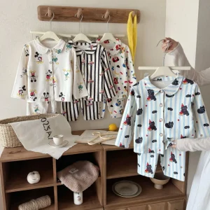 Children Autumn Winter Antibacterial Wool Silk Pajamas Boys Girls Cartoon Long Sleeve Two Piece Set for Middle Big