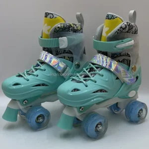 Children Beginners’ Double Row Inline Roller Skates Boys Girls’ Adjustable Four Wheel Skating Shoes