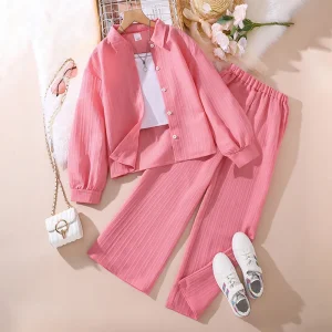 Children Clothes Summer 12 Colors Long Sleeve Breathable Shirt and Pants Teenage Girls Clothing Sets 8 to 12 Years