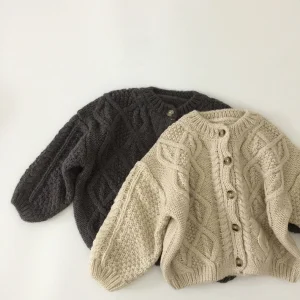 Children Clothing Baby Girls Boys Winter Spring Cotton Cardigan Solid Color Thick Coat Ins Style Kids Cable Knit Sweater