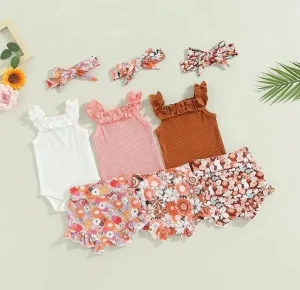 Children Clothing Sets Summer Girl’s Sleeveless Tops and High Waist Shorts Two Piece for Girls