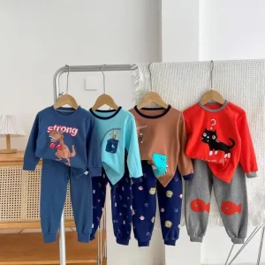 Children Cotton Underwear Set New Autumn Pajamas Boys Girls Baby Long John Home Wear Kids Clothing
