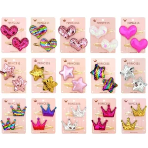 Children Cute Sequins Heart Bow Hair Clips Baby Girls Accessories Handmade Kids Bling Stars Padded Snap Clip