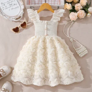 Children Girl Summer Beige Blue Pink Purple Ruffles Flowers Sleeveless Dress