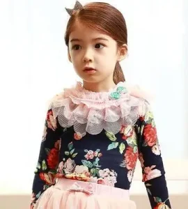 Children Girl’s Beautiful Full Floral New Design Normal Wear Tulle Collar Blouse From Store