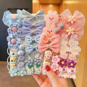 Children Kids Accessories Rainbow Fabric Alloy Flower Fruit Sweet Cute Hairpins Clips Set
