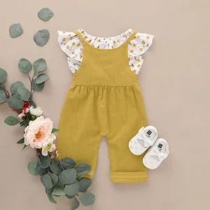Children Kids Girls Cute Solid Tracksuit Sleeveless Clothes Sets Sling Jumpsuit with White Lace