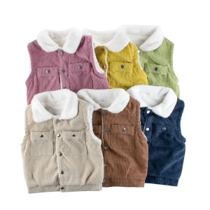 Children Kids Sleeveless Vests Warm Jackets Quilted Coat Corduroy Waistcoats Lining Winter Boys Outwear Jacket