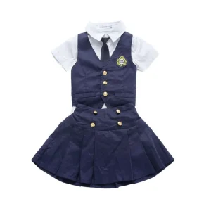Children Navy Blue Cotton Japanese Student School Uniforms Set Suit for Girls Boys Waistcoat Vest Shirt Skirt Shorts Custom