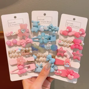 Children Pink Ins Style Hairgrips BB Clip Duckbill Clip Cute Sweet Cartoon Princess Hair Pins Hairpin Set Accessories Hair Clip