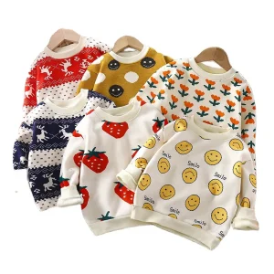 Children Plus T shirt Autumn and Winter New Boys Sweater Thickened Long sleeved Clothes Girl Warm Children’s Clothing