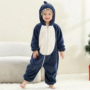 Children Shark Style Animal Onesies Romper Long Sleeve Flannel Unisex Baby Clothing for Boys Girls Windproof Overall