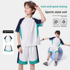 Children Sportswear Set Boys Summer Basketball Jersey Quick-drying Short-sleeve Shorts Training Outfit Polyester Solid