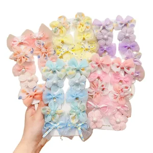 Children Sweet Flower Pearl Ornament Hairpins 10 Pcs Set Cute Flower Bow Hair Clips Baby Girls Hair Accessories Kids Sets