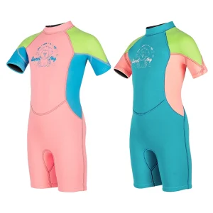 Children Swimsuit Girls Sunscreen UPF 50+ One piece Diving Suit Short Sleeves Wetsuit Kids Beachwear Quick Drying Swimwear W019