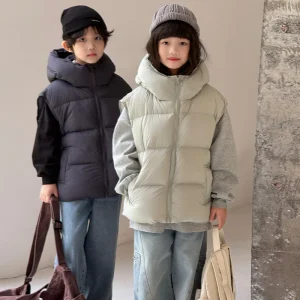 Children Vest Boys Girls Mid to Large Size Thickened Hood 90% White Duck Puffer Waistcoat