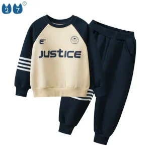 Children’S Suit Autumn New Boys’ Two Piece Set Sweatshirts Fleece Hoodless Hoodie Set