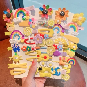 Children’s 14 Pcs Set of Hair Clips Cute Cartoon Resin Silicone Hairpin Teenage Headdress Student Girl Hair Accessories