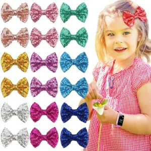 Children’s 4 Inch Big Size Double-sided Sequined Hair Bow Hairpin Glitter Fabric Side Clip Hair Accessories