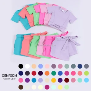 Children’s Active Wear Yoga Clothing Set with Cross Back Design Top and Cute Bow Shorts for Kids Girls Fitness Training Outfit