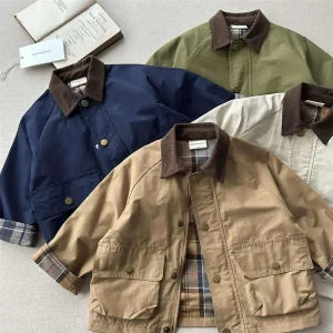 Children’s Autumn Jacket Boys Plaid Splicing Coat Baby Casual Windbreaker Kids Clothes