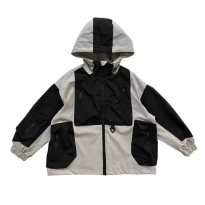 Children’s Autumn Long Sleeved ColorBlocking Stylish Outdoor Waterproof Hooded Boys’ Jacket
