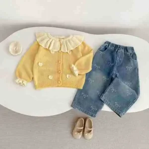 Children’s Autumn Toddler Girls Coat Girls Lapel Knit Cardigan Sweater Baby Girl Clothes