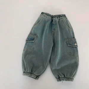 Children’s Autumn Winter Boys Girls Loose Velvet Jeans Overalls Korean Style Trendy