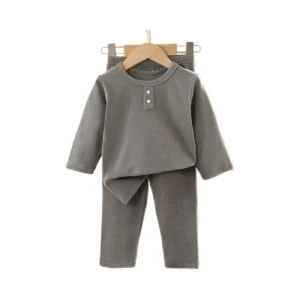 Children’s Baby Boys Girls Warm Soft Underwear Homewear Pajamas Solid Color Two Piece Set