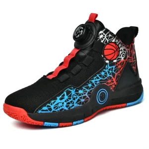 Children’s Basketball Shoes High Top Button Boy’s Sneakers Little Kid Big Kid Stretch Fabric Mesh Mid-top Sport Boots Autumn