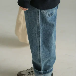 Children’s Blue Jeans Autumn and Winter Boys and Girls Tapered Denim Trousers Casual Jeans