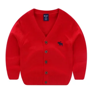 Children’s Boutique ClothingThe Baby Boys Crochet Christmas V Neck Single Button Sweater for Children