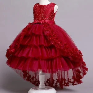 Children’s Boutique Flower Dresses Luxury Lace Trailing Girls Party Wedding Princess Formal Dresses for Girls of 5 Years Old