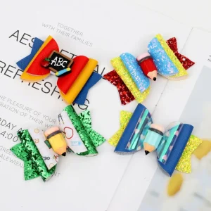 Children’s Bow Barrettes Three Layers Hair Accessories Back to School Season Pencil Apple Hair Band Clips