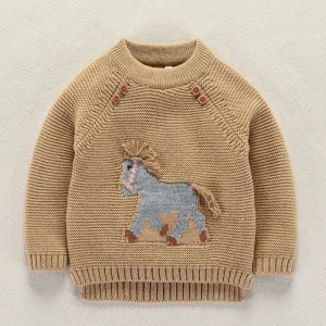 Children’s Boy Horse Cotton O Neck Thick Sweater Pullover Jumper