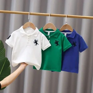 Children’s Boys’ Oversized Cotton Embroidered Polo Shirt with Turn down Collar Short Sleeves Summer Baby Clothing