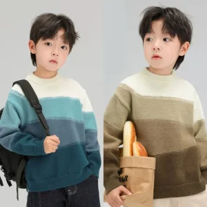 Children’s Boys’ Winter Knitted Sweater Polyester Cotton Pullover with Pattern Standard Thickness Breathable Jacket