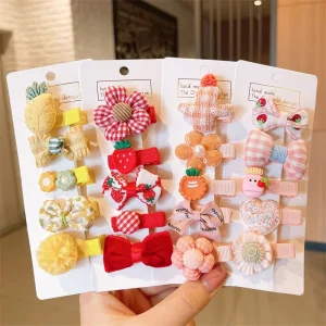 Children’s Cartoon Fabric Hairpins Handmade Cute Bow Clips Summer Hair Accessories for Little Girls