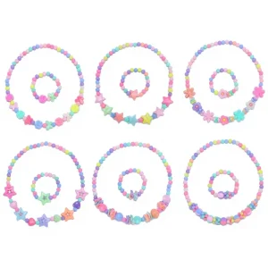 Children’s Cartoon Pattern Bracelet Necklace Set Jewelry Colorful Acrylic Kindergarten Handmade DIY Beaded Accessories