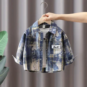 Children’s Casual Jacket Spring and Autumn Jacket for Boys Paired with Checked Shirt Children’s Wear