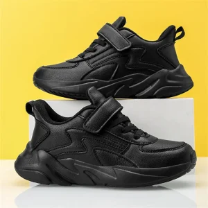Children’s Casual Microfiber Leather Sports Sneakers Breathable Black & White for School Running & Tennis for Boys & Girls