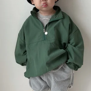 Children’s Clothing Autumn Tops for Boys Green Color Lightweight Windproof Jackets for Boys