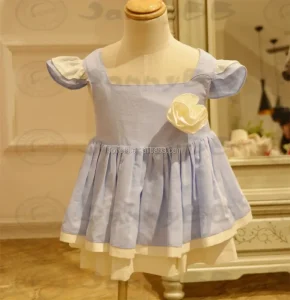 Children’s Clothing Boutique New Design Well Dressed Wolf Dress for Kids Girls 2 to 14 Years Old Girls Dresses Blue